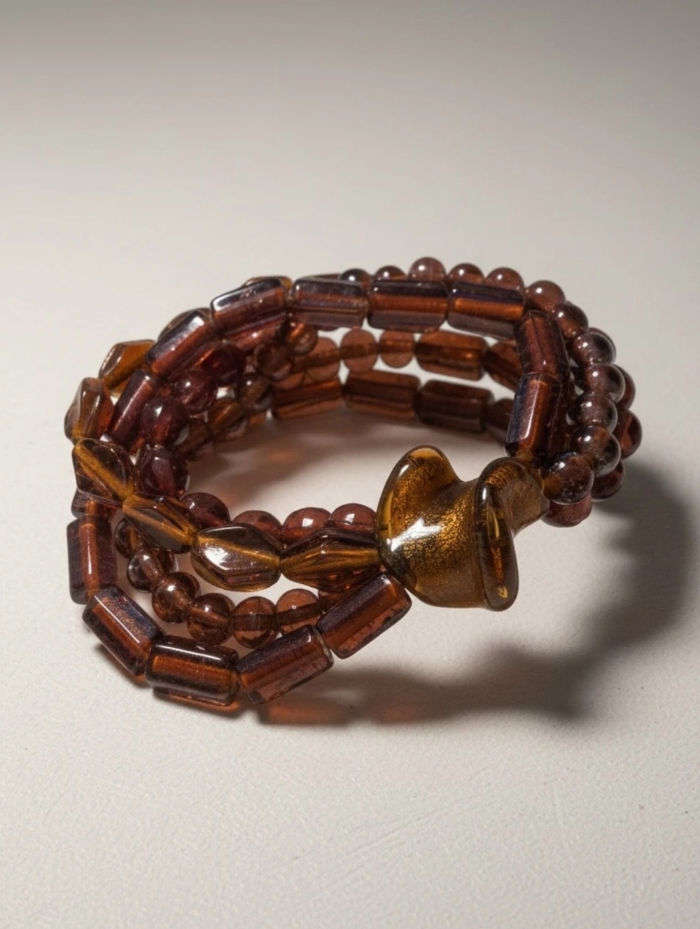 Amber Brown Multi-Strand Glass Beaded Bracelet for Women